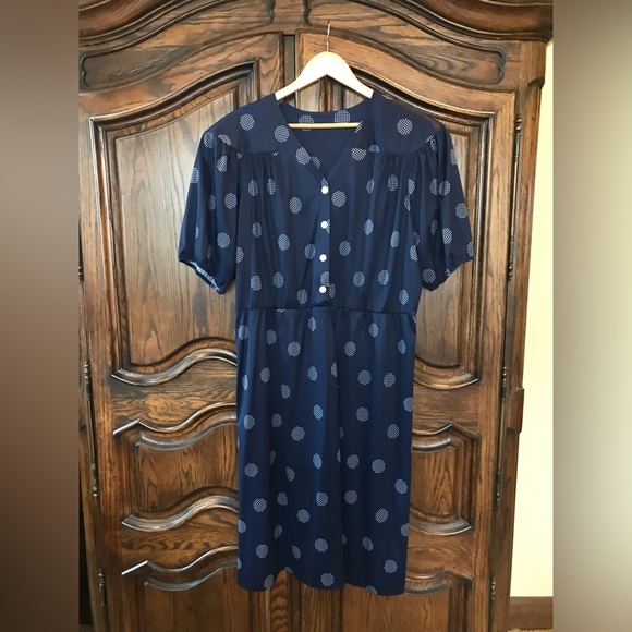 Vintage Blair Polka Dot Dress Size 22 Navy White - Picture 2 of 4